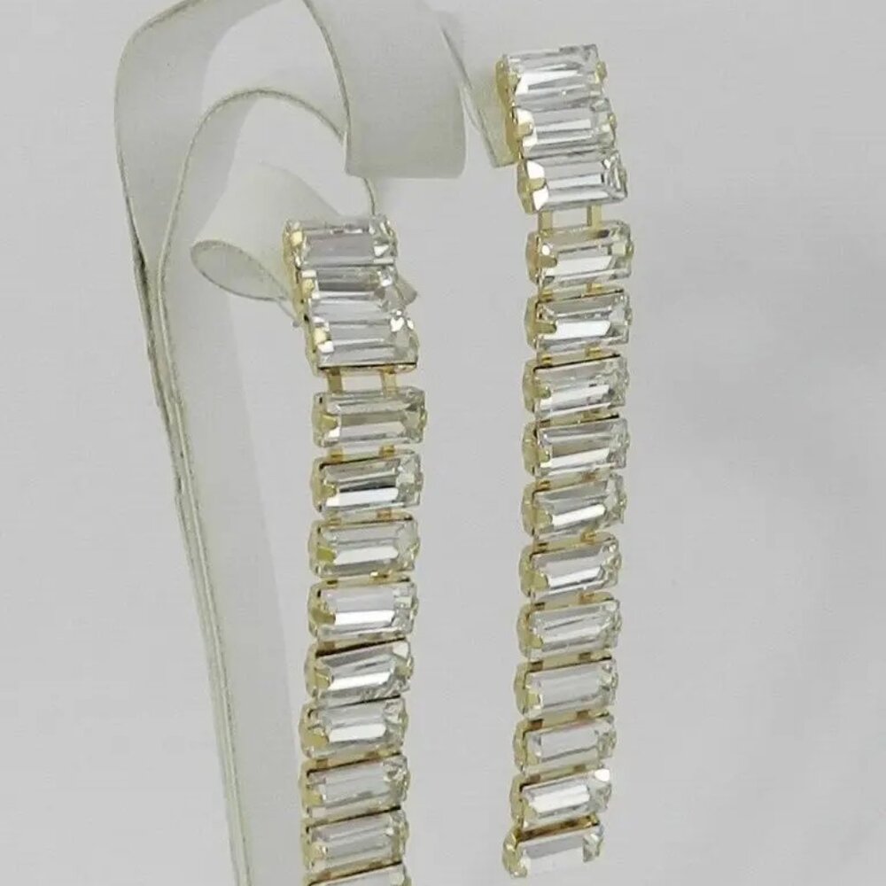 GUESS Crystal Baguette Linear Earrings